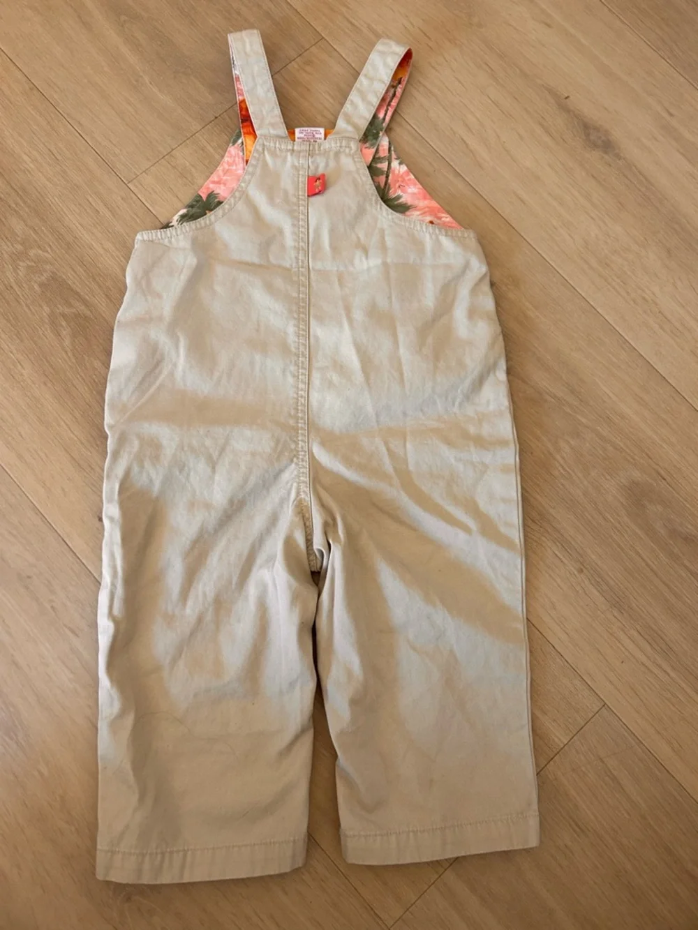 Vintage Gymboree Y2K aloha 2002 Kids Beige Embroidered Palm-Print Overalls